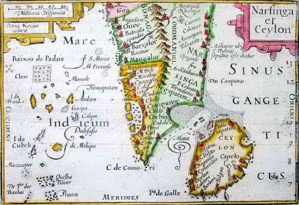 A Bertius map of South India and Sri Lanka, printed c.1600-1618