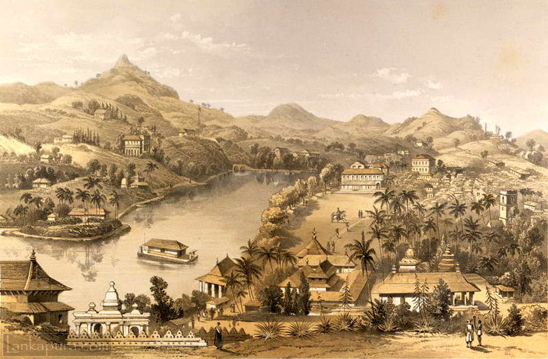 Town and lake at Kandy, Ceylon