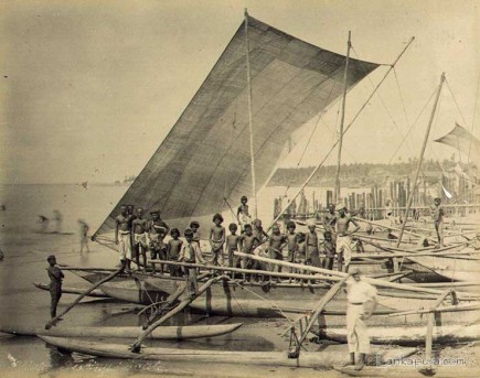 Native fishing catamarans and fishermen ceylon