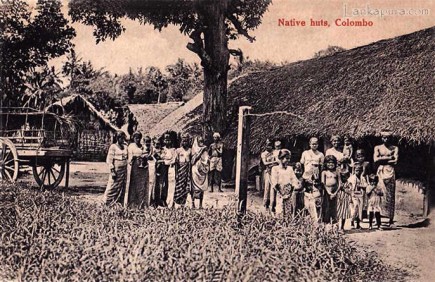 Native huts and villagers near Colombo 1920s