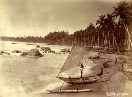 Fishermen and their native fishing boats Ceylon