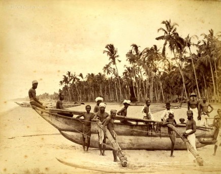 Boatmen and Catamarans on the coast of Ceylon