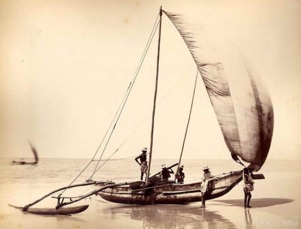 Native fishermen and their Catamaran, Sri Lanka 1890