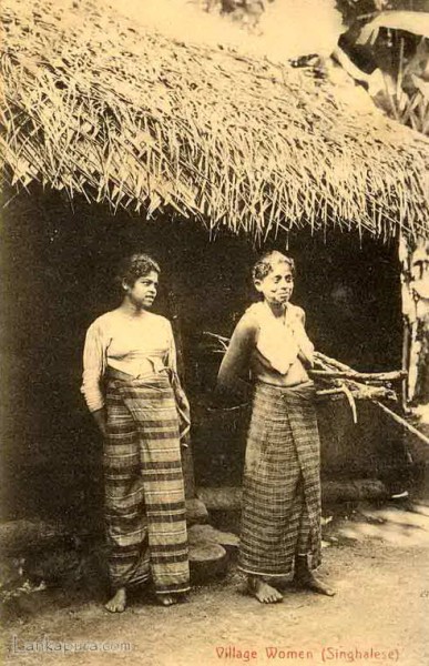Native village women and their Hut, Ceylon