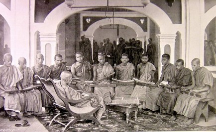 High priest Sri Sumangala instructing a class in the Oriental College