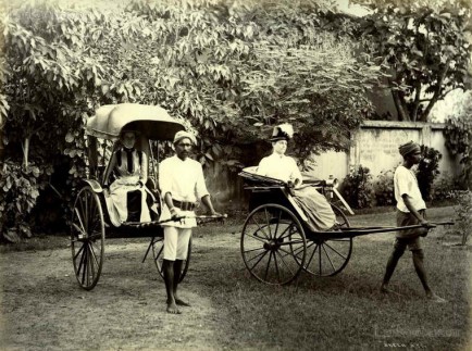Ladies riding the rickshaws in Ceylon c.1880